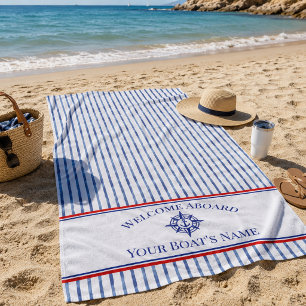 Boat Name Compass Rose Nautical Anchor  Beach Towel