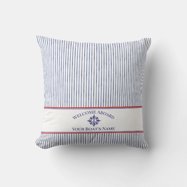 Boat Name Compass Rose Nautical Anchor Throw Pillow (Front)