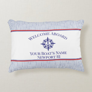 Boat Name Home Port Compass Rose Anchor Accent Pillow