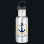Boat Name Nautical Anchor Gold Style Laurel Star 532 Ml Water Bottle<br><div class="desc">A Personalized stainless steel water bottle with your boat name,  family name or other desired text. Featuring a custom designed nautical boat anchor,  gold style laurel leaves and star emblem. Makes a great gift for any occasion.</div>
