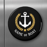 Boat Name Nautical Anchor Gold Style Laurel Star Magnet<br><div class="desc">A Personalized round magnet with your boat name,  family name or other desired text as needed. Featuring a custom designed nautical boat anchor,  gold style laurel leaves and star emblem on black or easily adjust the primary colour to match your current theme.</div>