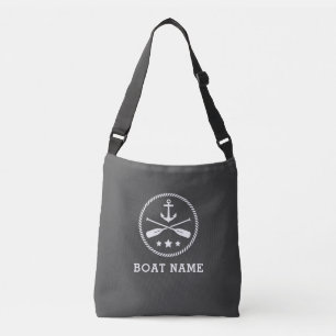 Boat Name Nautical Anchor Oars Rope Stars Grey Crossbody Bag