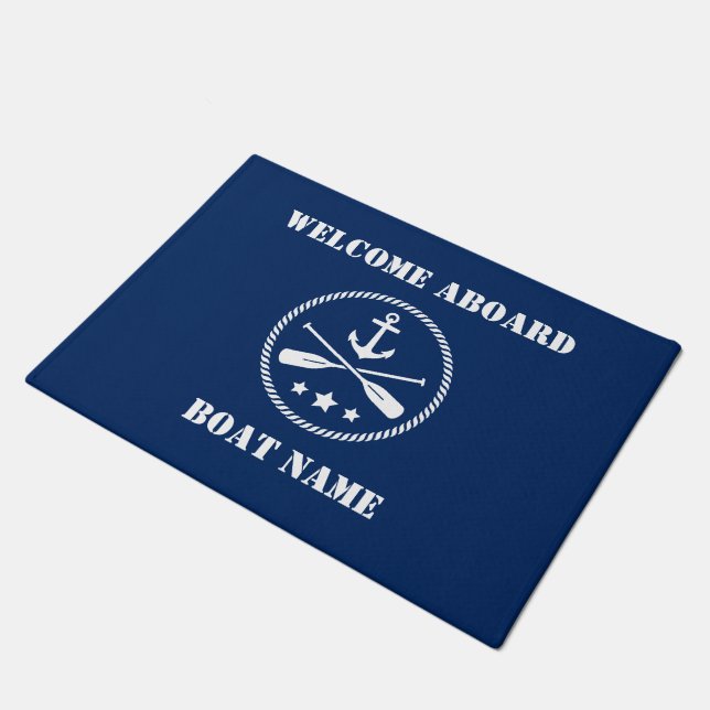 Boat Name Nautical Anchor & Oars Welcome Aboard Doormat (Angled)
