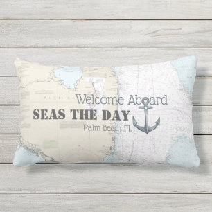 Boat Name & Nautical Anchor Welcome Aboard Florida Lumbar Pillow