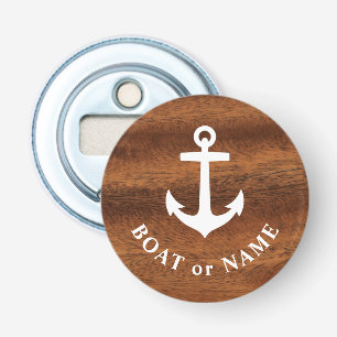 Boat Name Nautical Classic Anchor Wood Style Round Bottle Opener