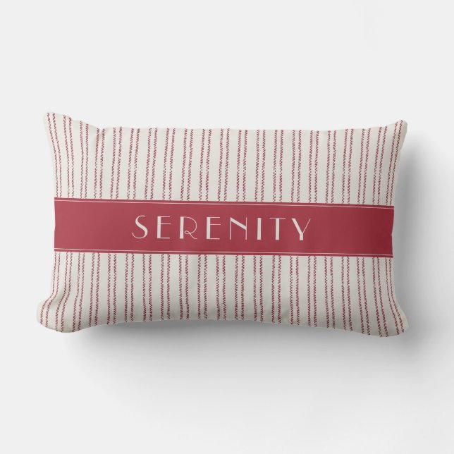 Boat Name Nautical Pinstripe Red Outdoor Pillow (Front)