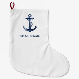 Boat Name Navy Anchor Cruise Swag Custom Large Christmas Stocking