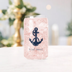 Boat Name Navy Blue Nautical Anchor Custom Can Glass