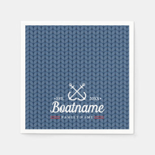 Boat Name Navy Blue Nautical Personalized Knitted Napkin