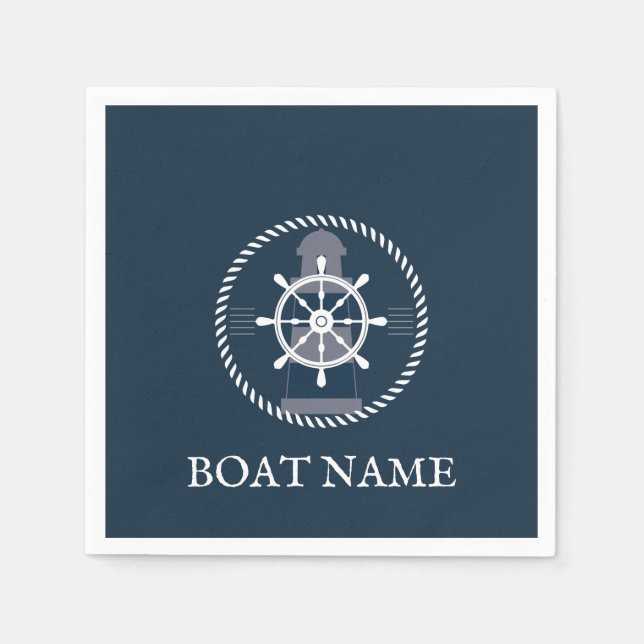 Boat Name Navy Blue Nautical Personalized Napkin (Front)