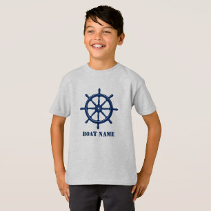 Boat Name or Your Name Ship Helm Wheel Navy & Grey T-Shirt