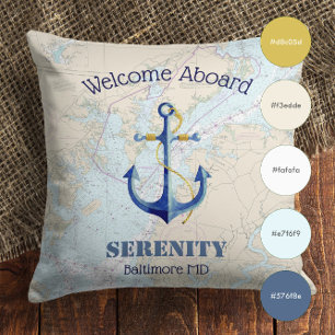 Boat Name ⚓️ Welcome Aboard Chesapeake Bay Outdoor Pillow