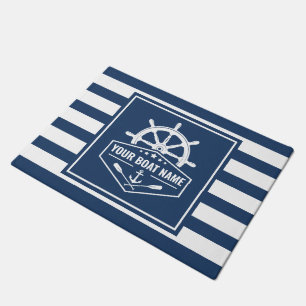 Boat Name with Nautical Anchor Oars & Ships Wheel Doormat