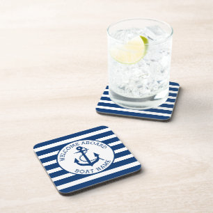 Boat Nautical Anchor Navy Custom Welcome Aboard Coaster