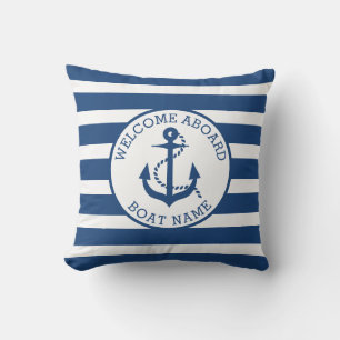 Boat Nautical Anchor Navy Custom Welcome Aboard Outdoor Pillow