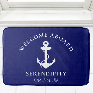Boat Nautical Anchor Navy Monogram Welcome Aboard Bath Mat