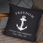 Boat Nautical Anchor Personalized Black Outdoor Pillow<br><div class="desc">A modern nautical-themed outdoor pillow for your boat that features a white illustration of an anchor on a black background. Personalize with your boat's name,  a line of text for the captain's or family's name or something similar,  and a location.</div>
