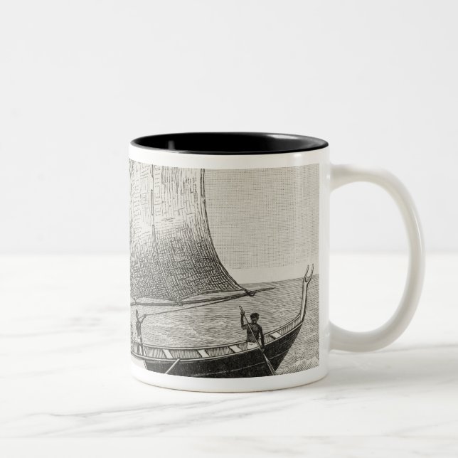 Boat of the Mortlock Islands with outrigger Two-Tone Coffee Mug (Right)