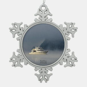 Boat on a Foggy Morning Snowflake Pewter Christmas Ornament