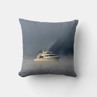 Boat on a Foggy Morning Throw Pillow