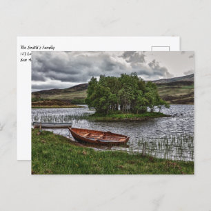 Boat on a lake in Scotland Postcard