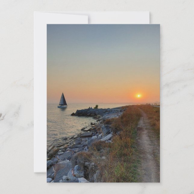 Boat on Lake Ontario During Sunset Card (Front)