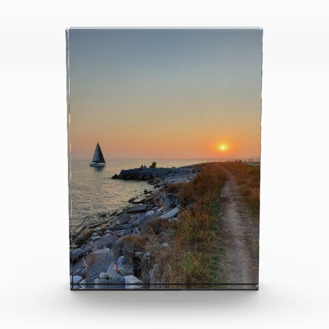 Boat on Lake Ontario During Sunset Card Photo Block (Front)
