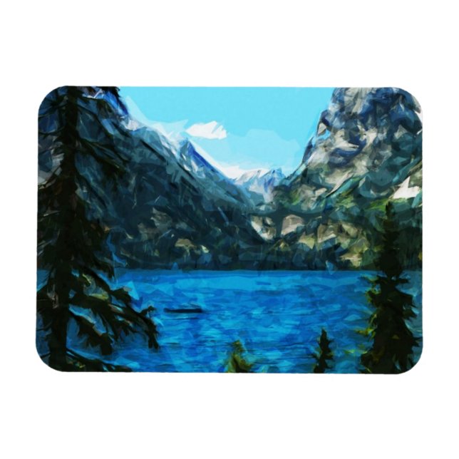 Boat on Mountain Lake Abstract Impressionism Magnet (Horizontal)