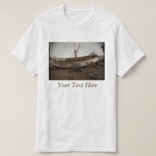 boat on pebble beach lobster pots antiqued photo T-Shirt