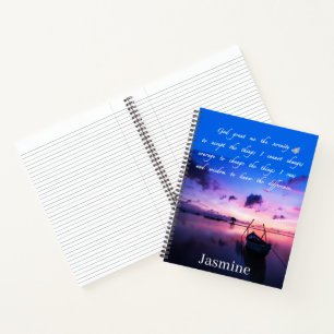 Boat on serene waters serenity prayer personalized notebook