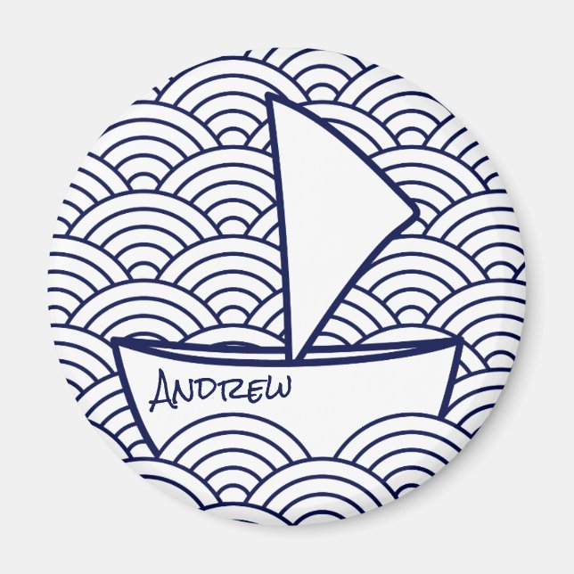 Boat on Waves Round Magnet (Front)