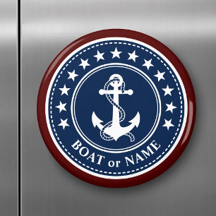 Boat or Family Name Anchor Stars Red White Blue Magnet