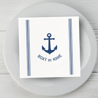 Boat or Family Name Vintage Anchor Rope Stripes Napkin