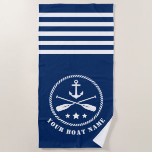 Boat or Name Nautical Anchor & Oars Paddles Navy Beach Towel