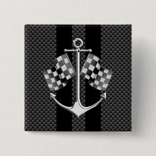 Boat Racing Nautical Carbon Fibre Chrome Styles 2 Inch Square Button