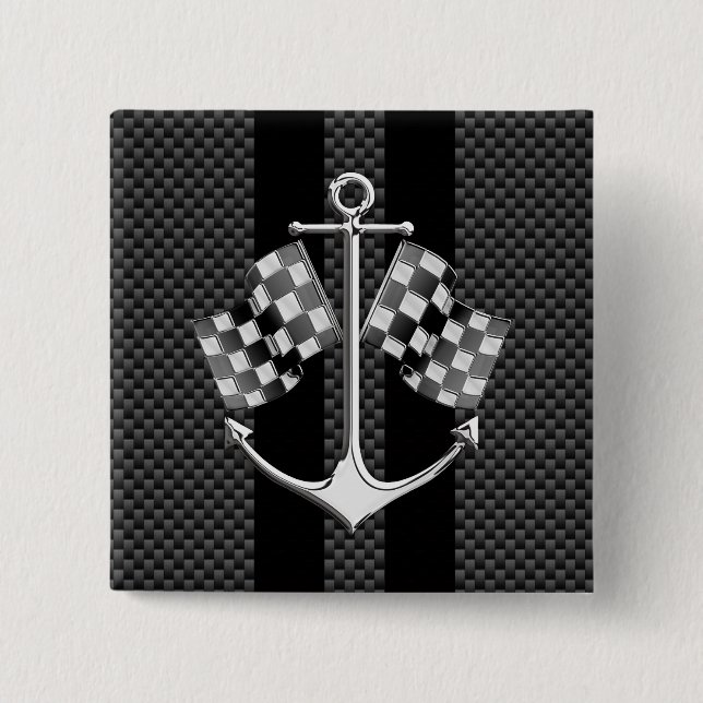 Boat Racing Nautical Carbon Fibre Chrome Styles 2 Inch Square Button (Front)