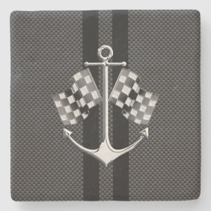 Boat Racing Nautical in Black Carbon Fibre Style Stone Coaster