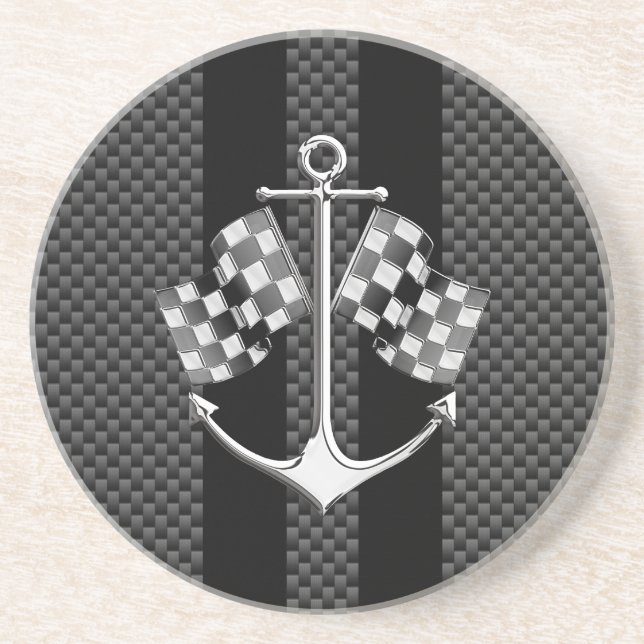 Boat Racing Nautical in Carbon Fibre Decor Coaster (Front)