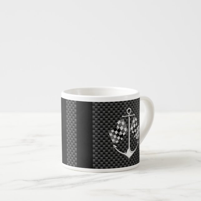 Boat Racing Nautical in Carbon Fibre Style Decor Espresso Cup (Front Right)