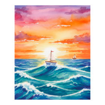 Boat Sunset Ocean Colorful Watercolor Bruno Mars