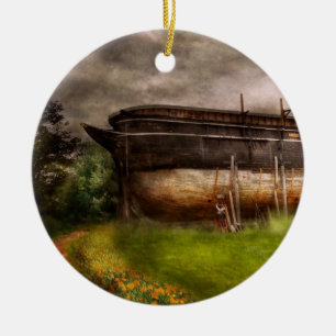 Boat - The construction of Noah's Ark Ceramic Ornament