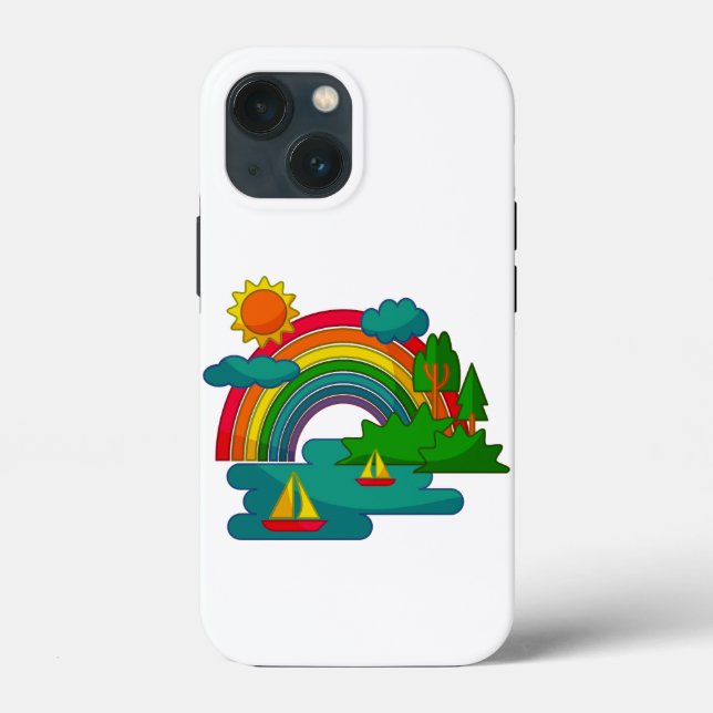 Boat travel landscape under sun clouds and rainbow Case-Mate iPhone case (Back)