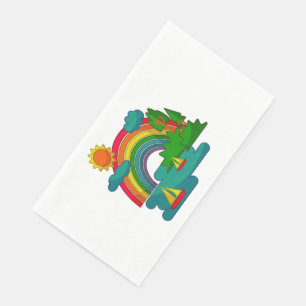 Boat travel landscape under sun clouds and rainbow napkin