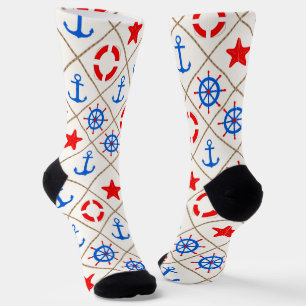 Boat trip . blue , red, sailor , sea , anchor socks