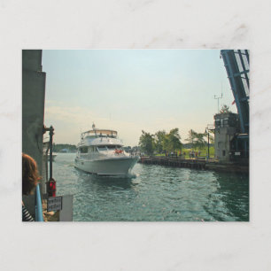 Boat Under a Drawbridge, Charlevoix, Michigan Postcard