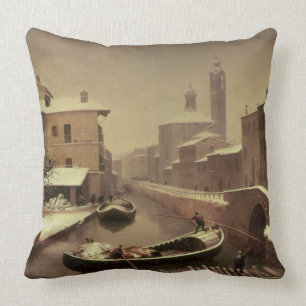 Boat under the Snow Throw Pillow