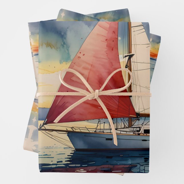 Boat watercolour on sea paint dripping wrapping paper sheet (In situ)