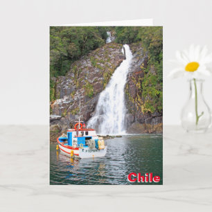 Boat & waterfall, Chile Card