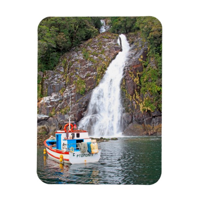 Boat & waterfall, Chile Magnet (Vertical)