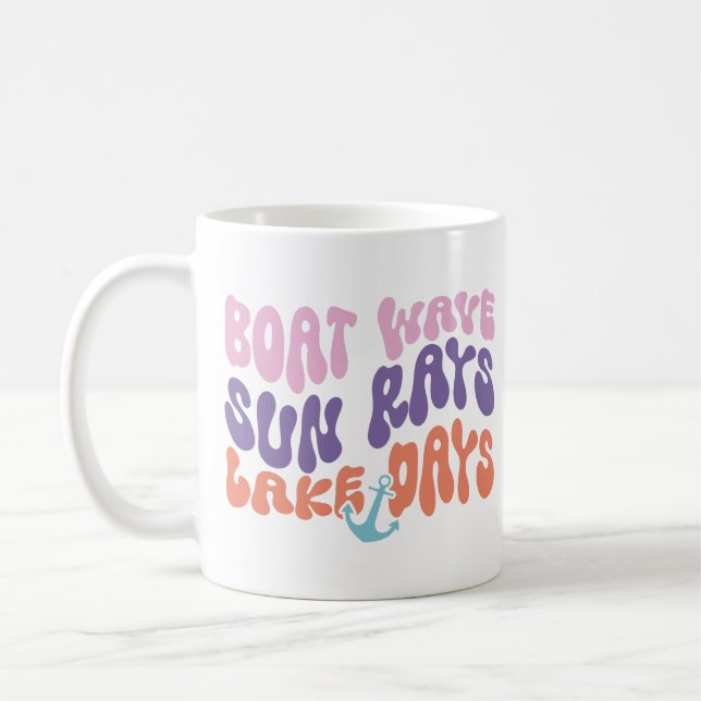 Boat Wave Sun Rays Lake Days Coffee Mug (Left)